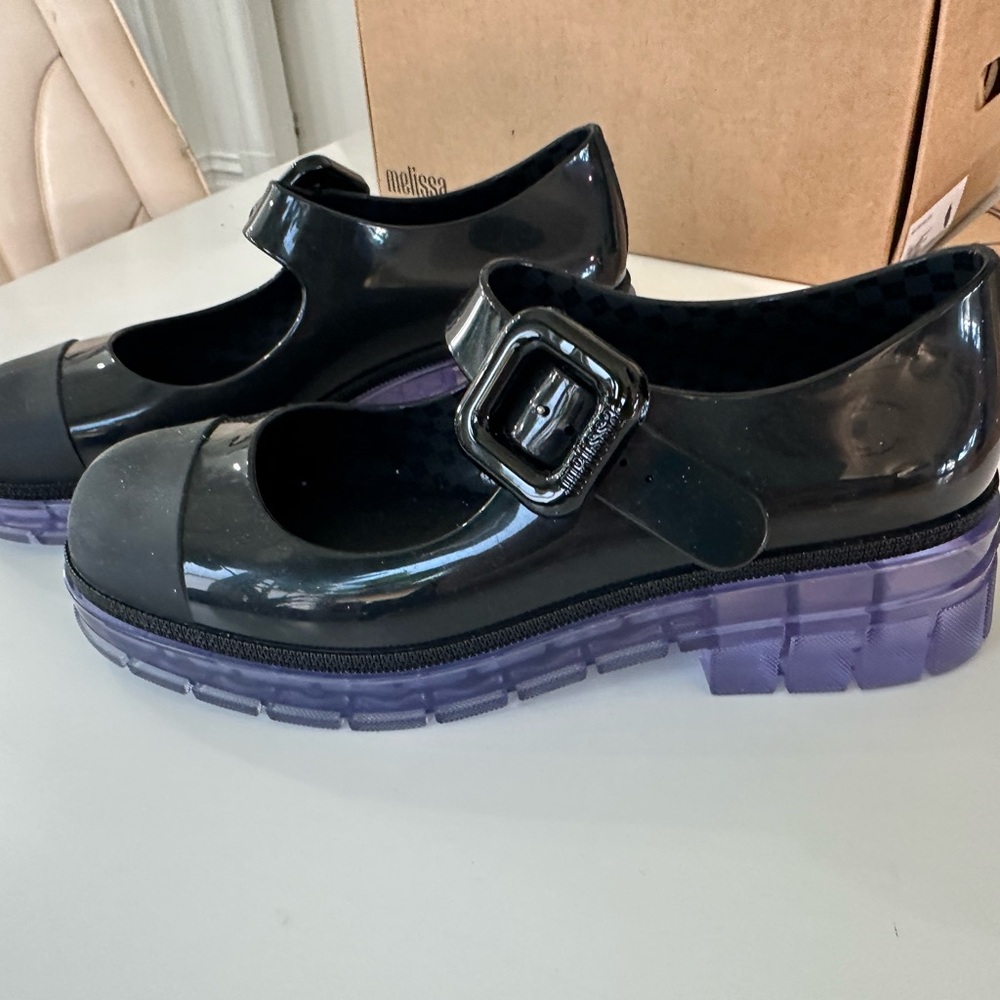 Melissa June Black Mary Jane Jelly Shoes with Purple Transparent Platform